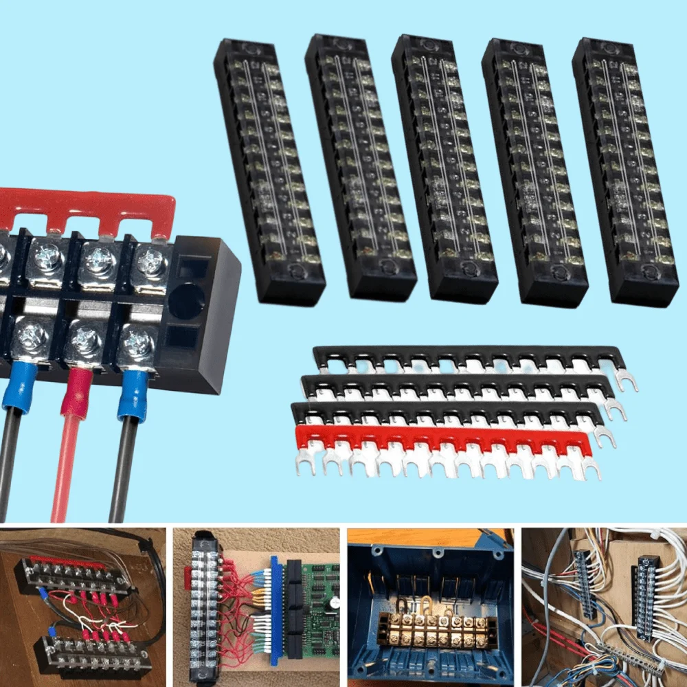 

9 pack Terminal Block Strip 12 Positions Dual Row Wire Screw Terminal Block with Cover Pre-Insulated Barrier Strips Jumpers