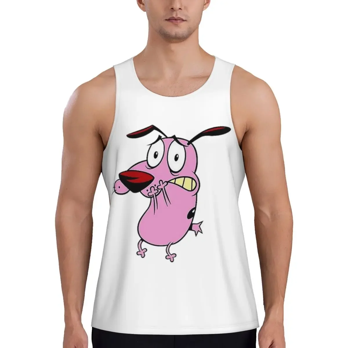 Cute Courageous Cowardlys Dog Gym Tank Bodybuilding Vest Fitness Sleeveless Tops Quick Dry Men Workout Sports Clothing