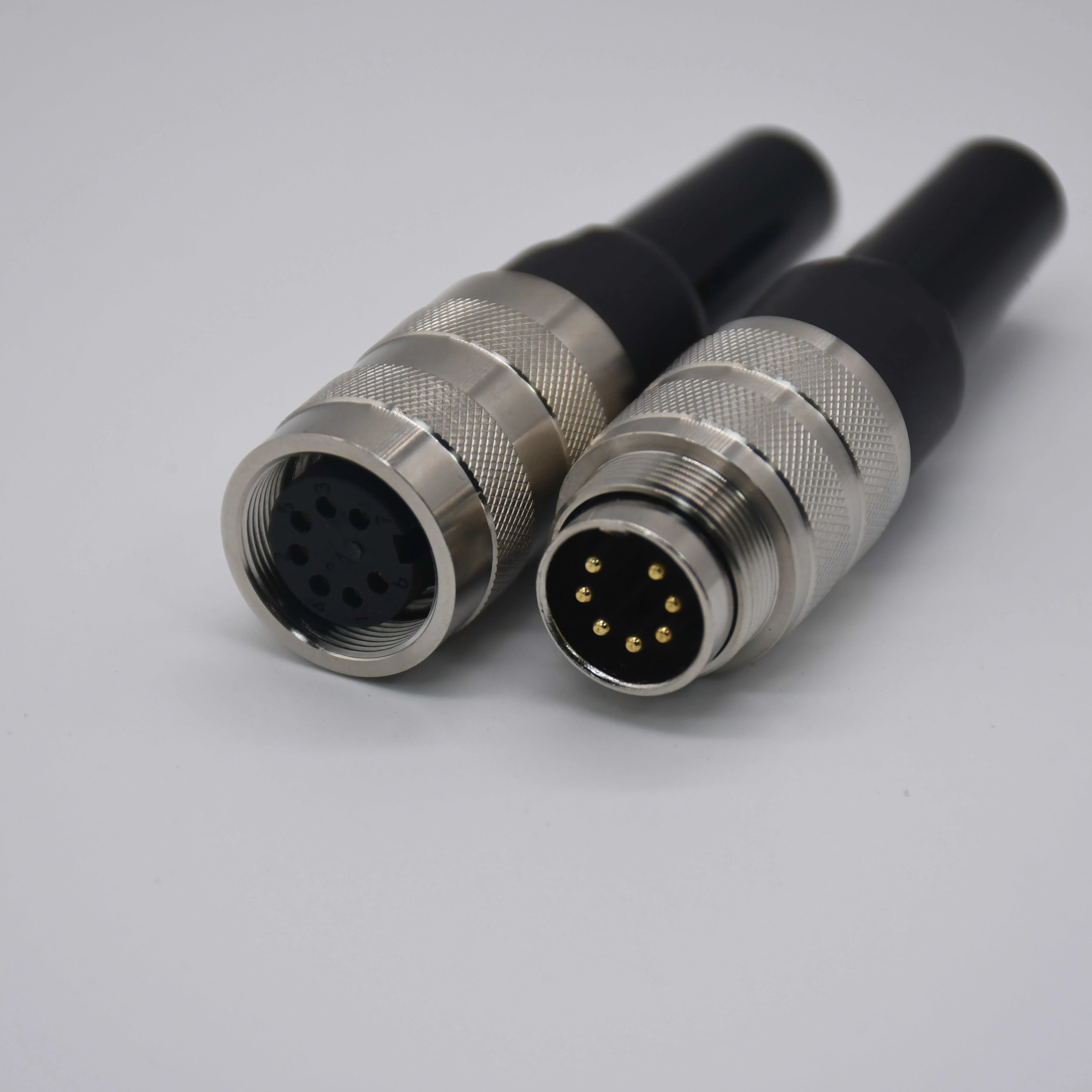 M12 M16 Round Connector 6 7 Pole Male Female Straight Screw-Joint Plastic Housing Brass Gold-Plated Contact Plug