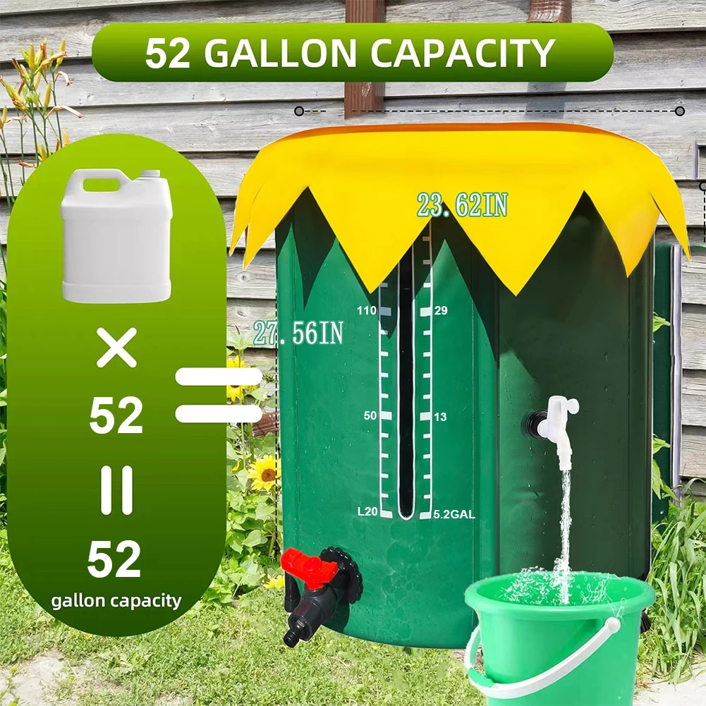 

52 Gallon Rain Barrel Collapsible PVC Water Storage Tank with Three Spigots Water Barrel Collector Garden Water Catcher