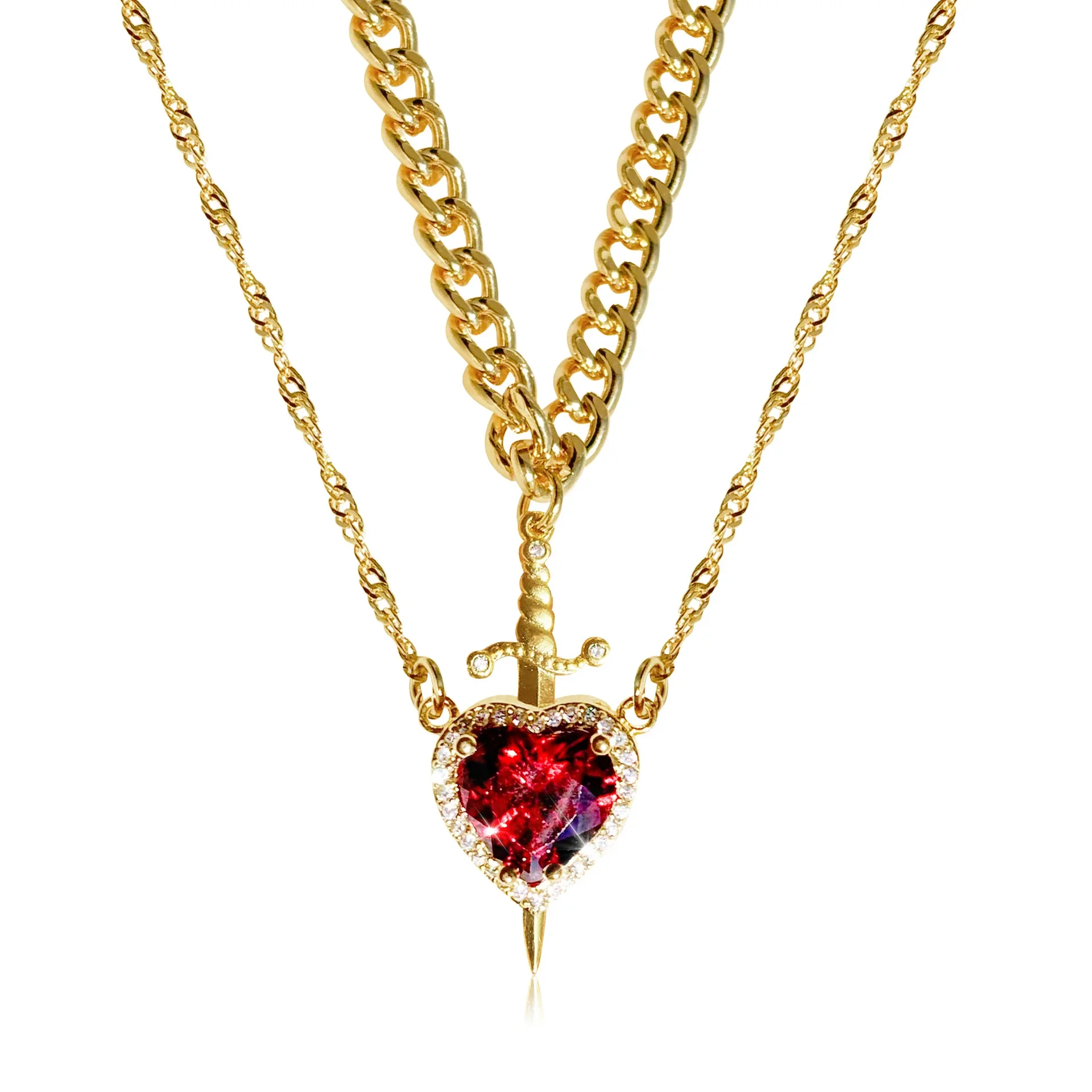 Parure de Bijoux pour Couple Collier Cœur et Épée RUIYI 4