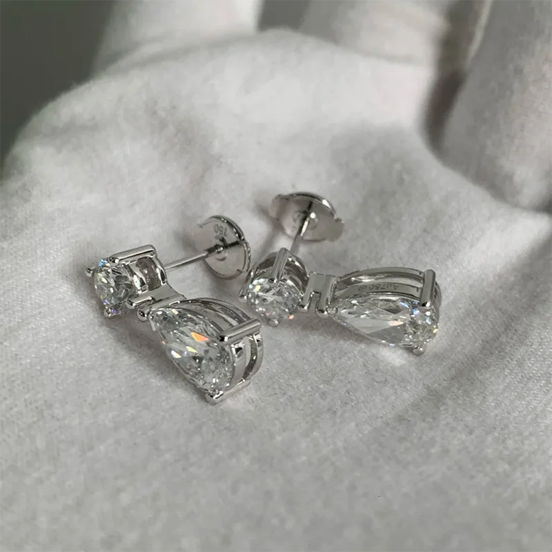 Platinum 950 Earrings IGI Certificate EF VS-VVS 2.6CTW Pear Cut (1CT Each)& Round Cut Side Stones Lab Grown Diamond Earrings
