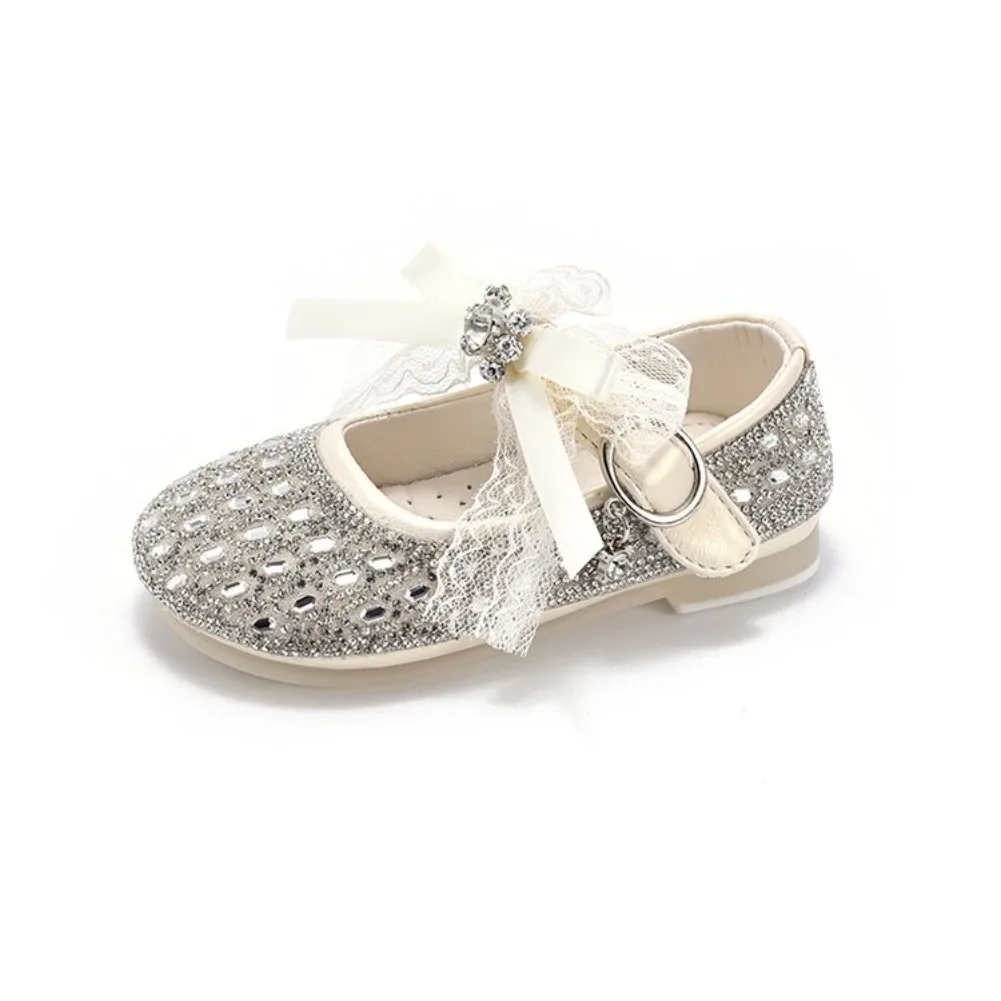 Spring Autumn New Girl Party Dress Shoes Luxury Rhinestone Kids Princess Mary Jane Shoes Perform Non-slip Children Leather Shoes