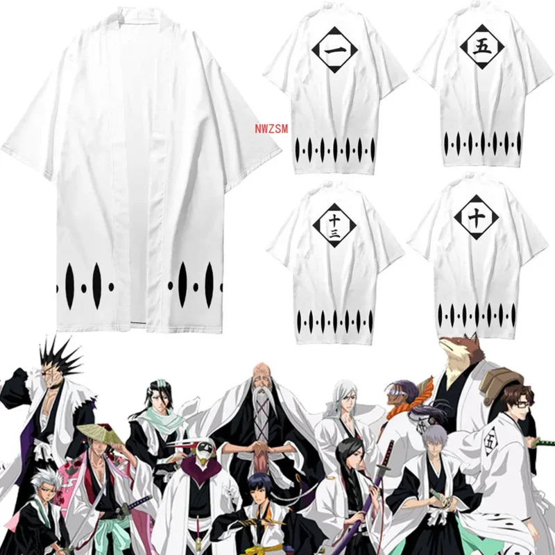 Anime Bleach Gotei 13 Kyoraku Shunsui Cosplay Costume Men Cloak Robe Roleplay Fantasia Halloween Carnival Clothes For Disguise