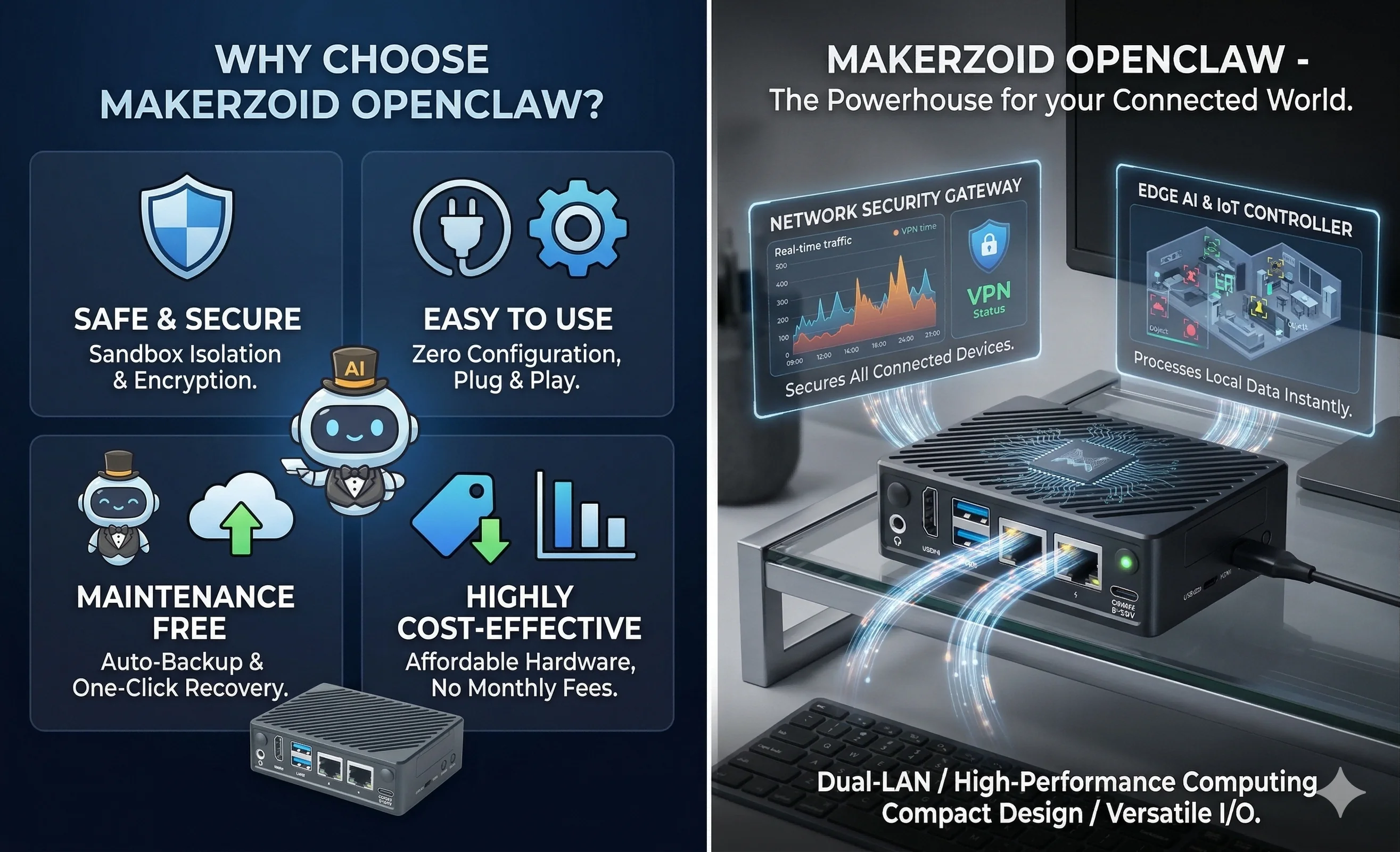 ZoidClaw OpenClaw AI Mini PC- PC Edge Server Physical Isolation High Security Mini PC for Local AI Deployment Octa / Quad Core