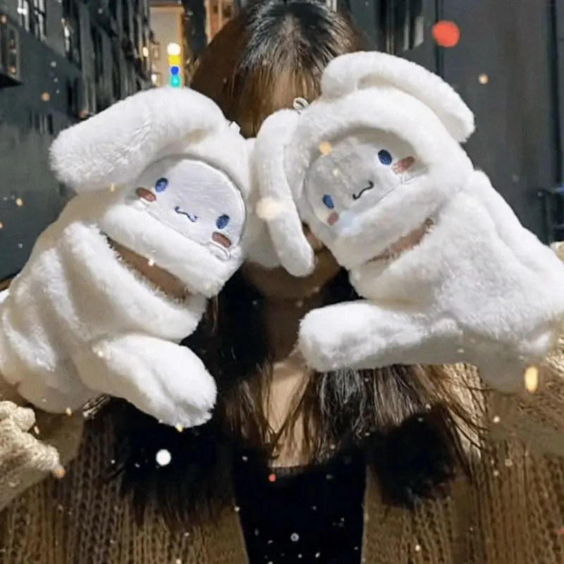 أنيمي سانريو سينامورول الكرتون قفازات الشتاء لطيف Pochacco الدافئة الباردة فتاة طالب أفخم نصف اصبع الوجه متابعة قفازات فتاة هدية