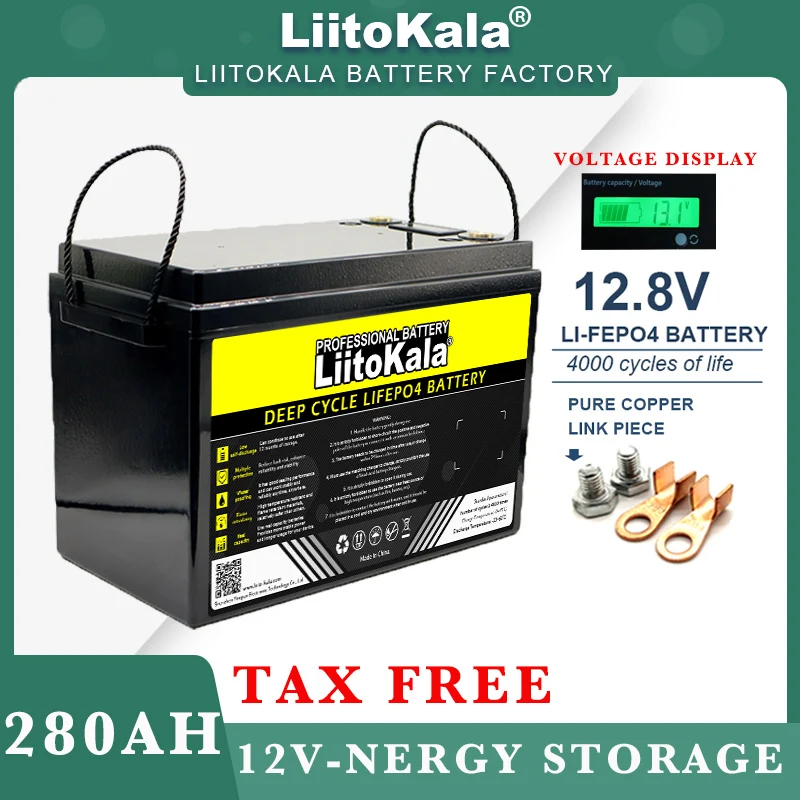 

Genuine 12v 280Ah LiFePO4 battery 12.8V BMS For RV Campers Golf Cart Off-Road Solar Inverter Energy storage batteries Tax Free