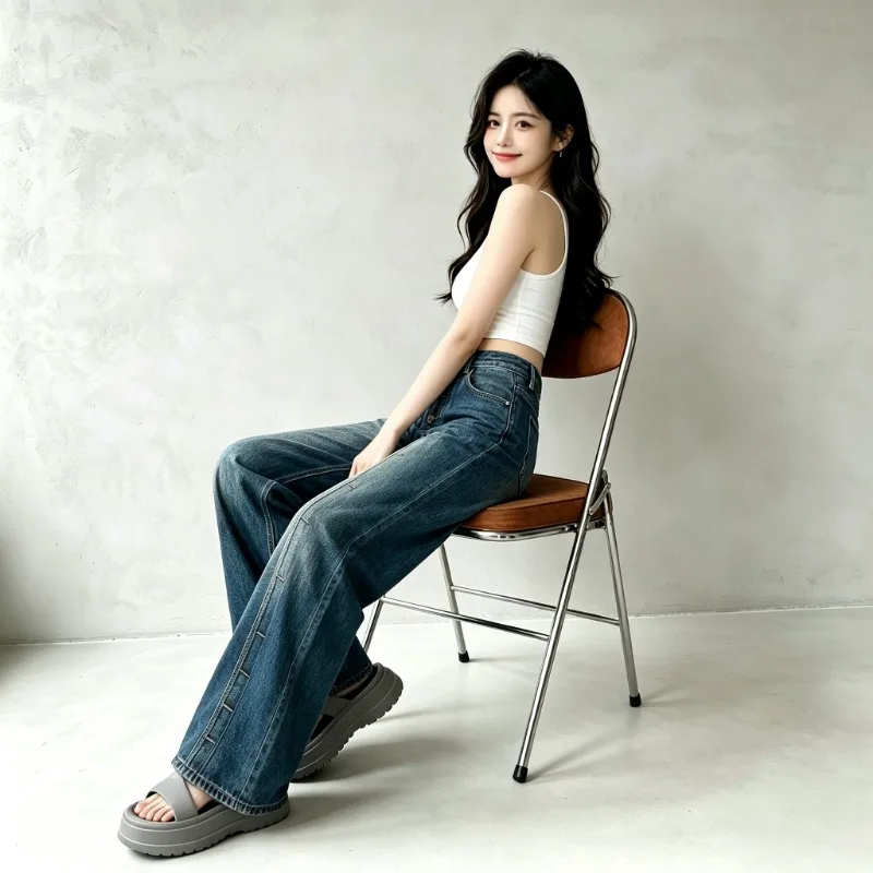 

Women s Jeans Pants Wide Leg Summer Thin Loose Straight Casual Fashionable Denim Slim Tall Illusion Heightening Trousers