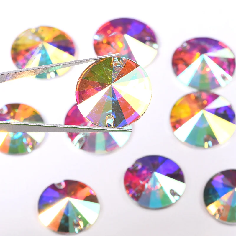 Round Rivoli Resin Sew On Rhinestones Sew on Crystal Round Flatback DIY Sewing Accessories Beads With 2 Holes For Dress B2968