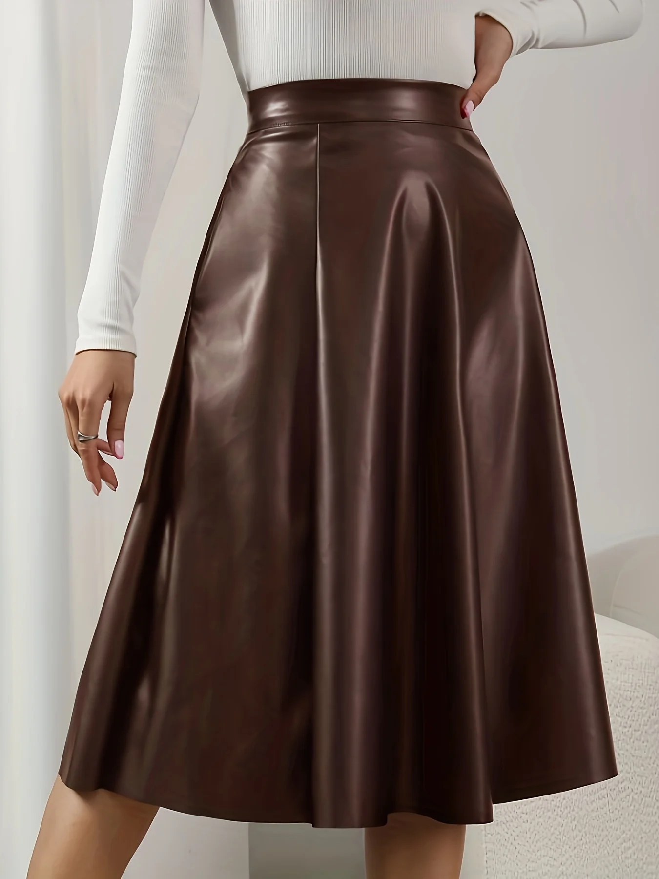 

Retro Textured Pu Leather Skirt, High-Waisted A-Line Skirt, Casual and Versatile Women's Clothing