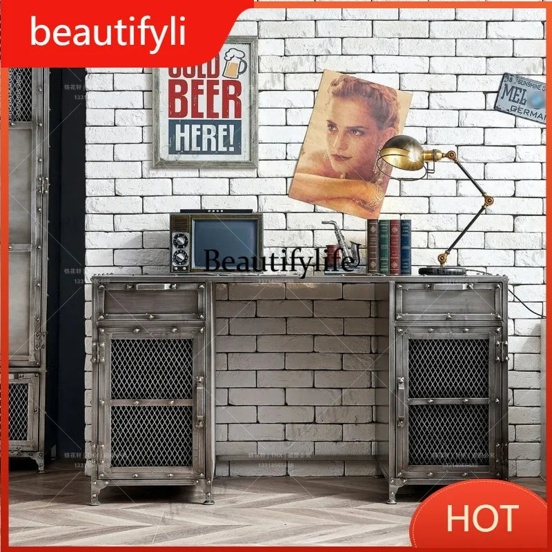 A139 Industrial style desk computer e-sports table wrought iron retro writing desk learning creative desk
