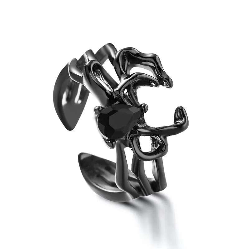 Gothic Punk Unregelmäßige Spinne Öffnung Ring Frauen Männer Mode Zirkon Schwarz Kristall Dark Tier Ring Hip Hop Party Finger Schmuck – Detail 35