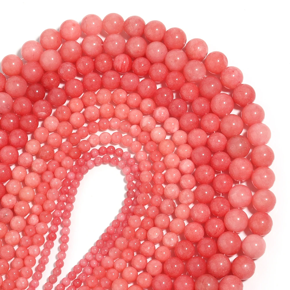 1 Strand/Lot Natural Pink Chalcedony Stone Beads Spacer Jades Bead for Jewelry Making DIY Bracelet Necklace Accessories