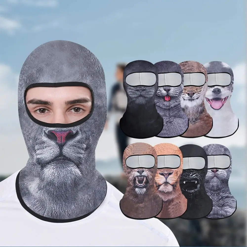 Lightweight 3D Animal Face Mask Full Face Cover Funny Cute Animal Balaclava Dog/Cat Printed Soft Sunscreen Mask Snowboarding