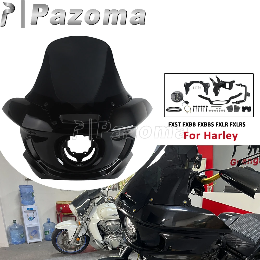 

Motorcycle Front Light Cowl Mask LED Headlight Fairing Bracket Kit For Harley Softail Street Bob Standard Low Rider S FXLRS FXLR