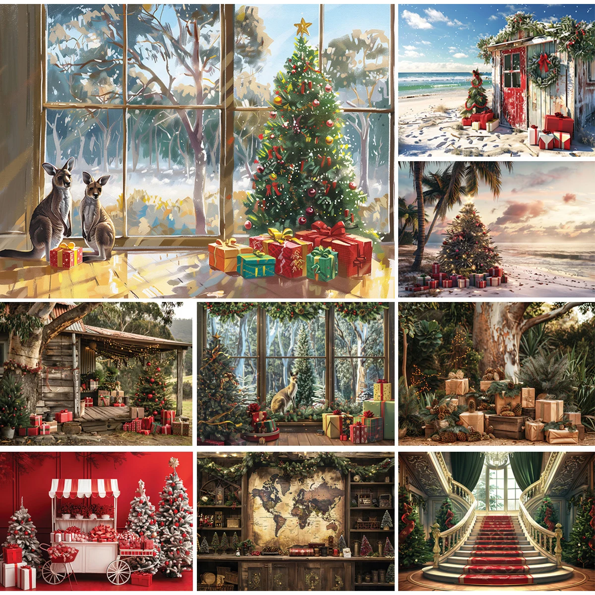 

Christmas Windows Trees Backdrops Kids Baby Photography Child Photocall Beach Xmas Trees Castle Backgrounds