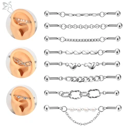 AOEDEJ 1 Piece 14G 316L Stainless Steel Industrial Barbell Earring Adjustable Chain Punk Helix Conch Cartilage Piercing 26-33MM