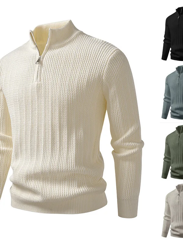 

American Sle Men's Knitwear f High Collar Casual Pullover Long Sve irt Polyester Fiber Large Size Zipper Closure