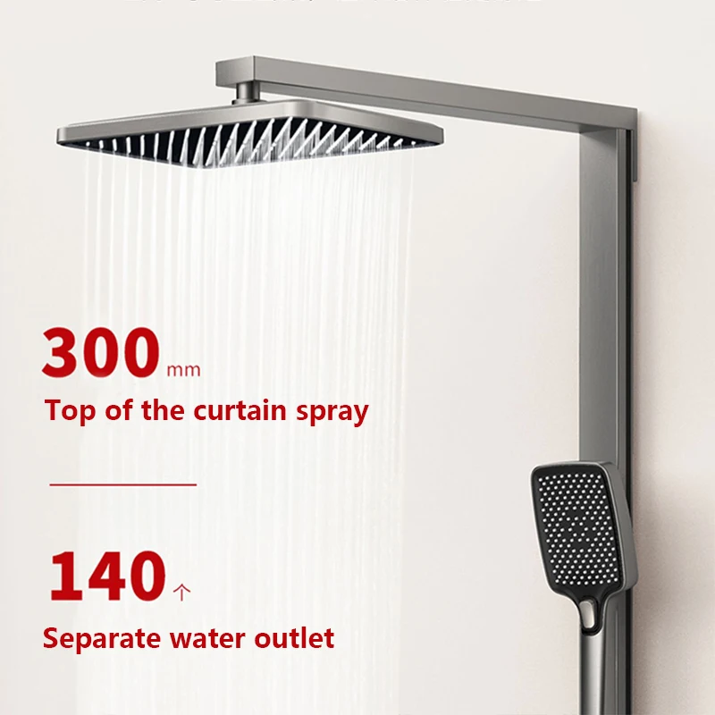 욕실 다기능 디지털 디스플레이 샤워 시스템 황동 피아노 키 노출형 온도 조절 수도꼭지 소프트 & 레인 스프레이 패턴