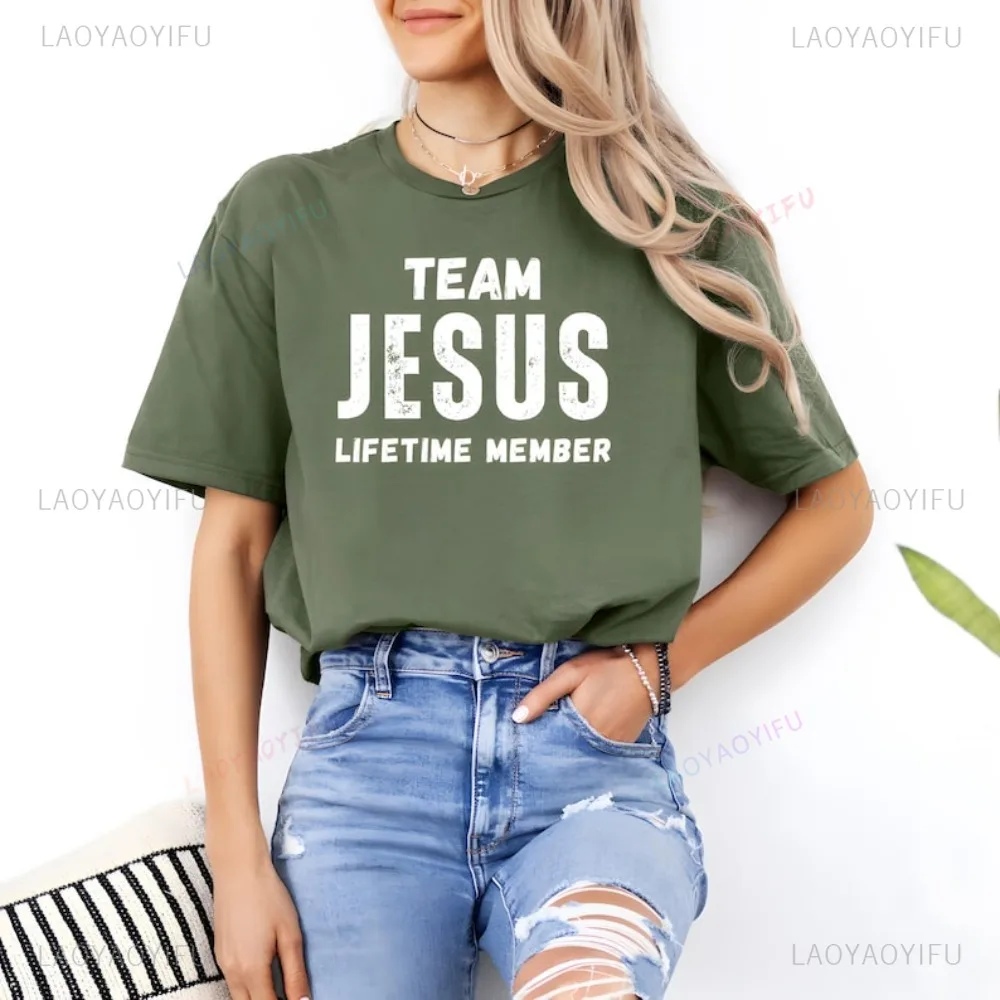 Team Jesus Lifetime Member T-Shirt Christian Christianism Faith Soft Cotton Women Tshirt Casual Fashion Short Sleeve Man Tees