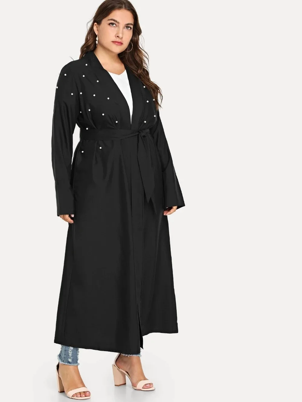 Simple Beading Open Abaya for Women Lace-up Muslim Dress Women V-neck Kaftan Islam Cardigan Dubai Arab Vestido Longo Feminino