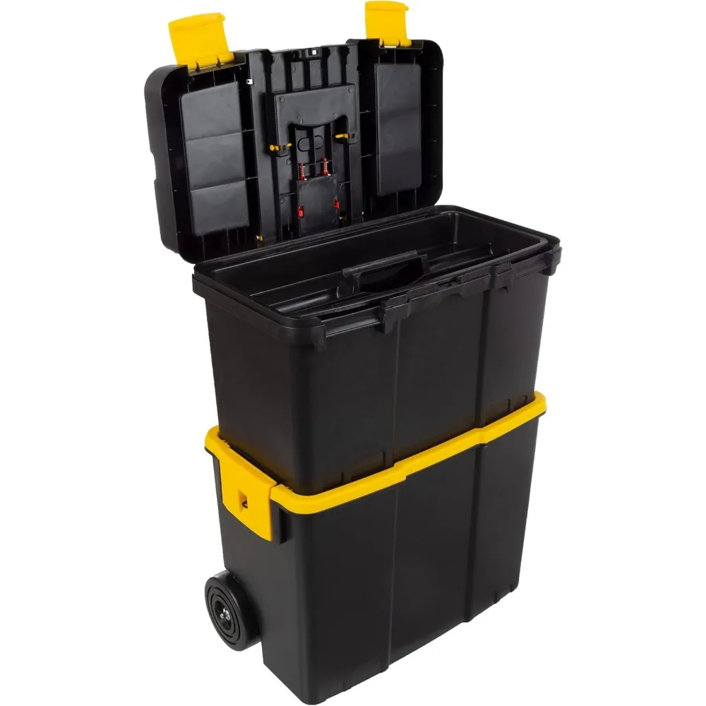 

Portable Stackable Tool Chest with Wheels, Fold-Down Handle, and Removable Trays for Easy Storage