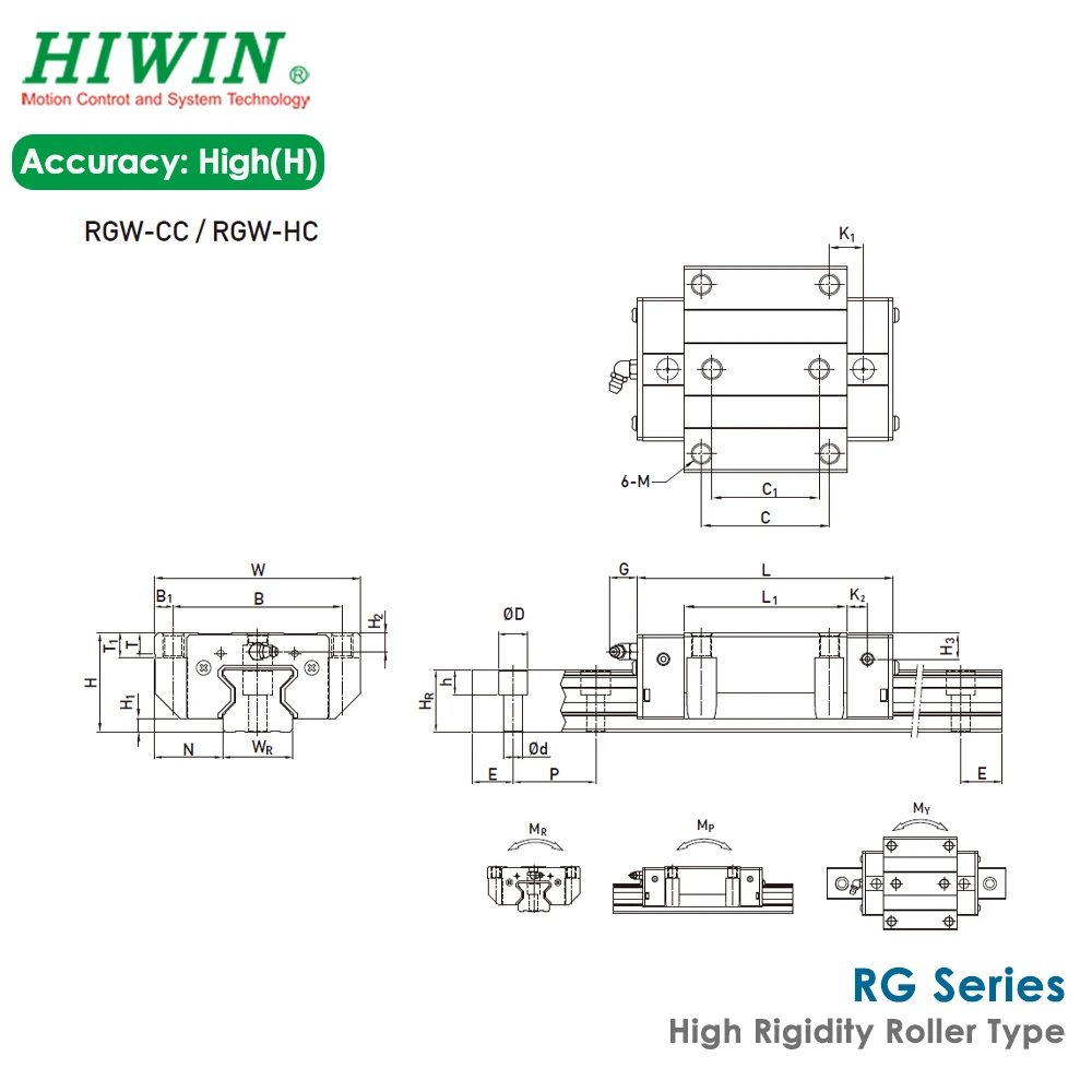 Imagem -05 - Hiwin-alta Rigidez Rolo Guideway Preload Bloco Guia Linear Máquina Cnc Slider de Alta Precisão h Classe zb Original Rgw20 Rgh20