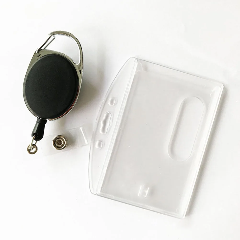 

2 Pcs Zinc Alloy ABS Plastic ID Badge Holder Carabiner Set Clear Staff Work Certificate Case for Office School Travel Badges