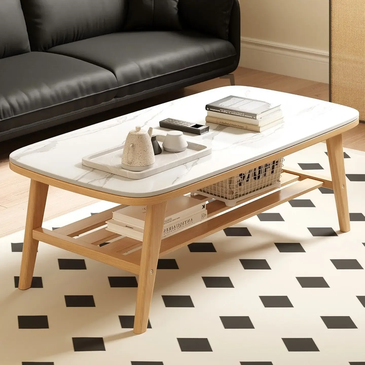 Rock slab coffee table living room household small apartment solid wood coffee table modern simple small table rental house tea