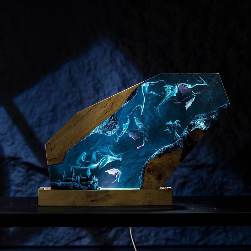 

Dragon Departure Organism Resin Table Light Creactive Art Decoration Lamp Flying Dragon Castle Theme Night Light USB Charge