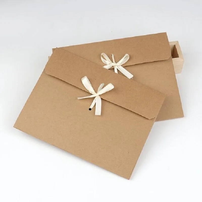 5pcs/lot  24*18*0.7cm Large Gift Scarf Envelope Box Packaging with Ribbon Kraft Gift Box postcard photo Package paper box