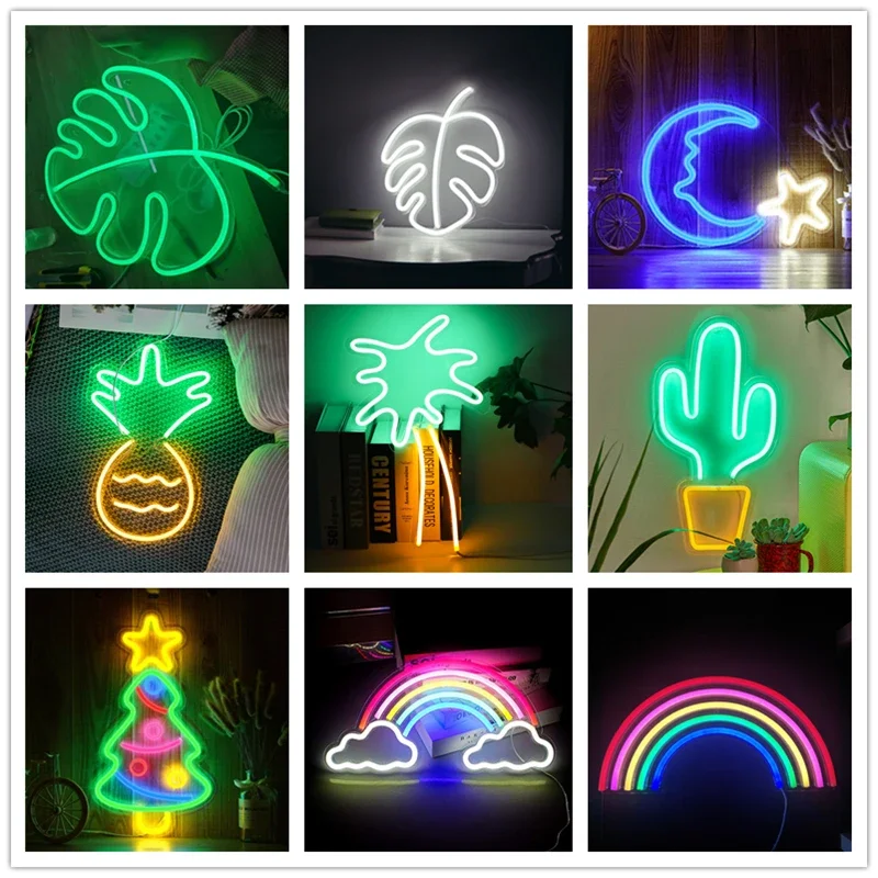 81 Styles Neon Light Sign Holiday Party Christmas Decorations Neon Wall Lights Window Room Decor Neon Lamp Bar Sign Led USB