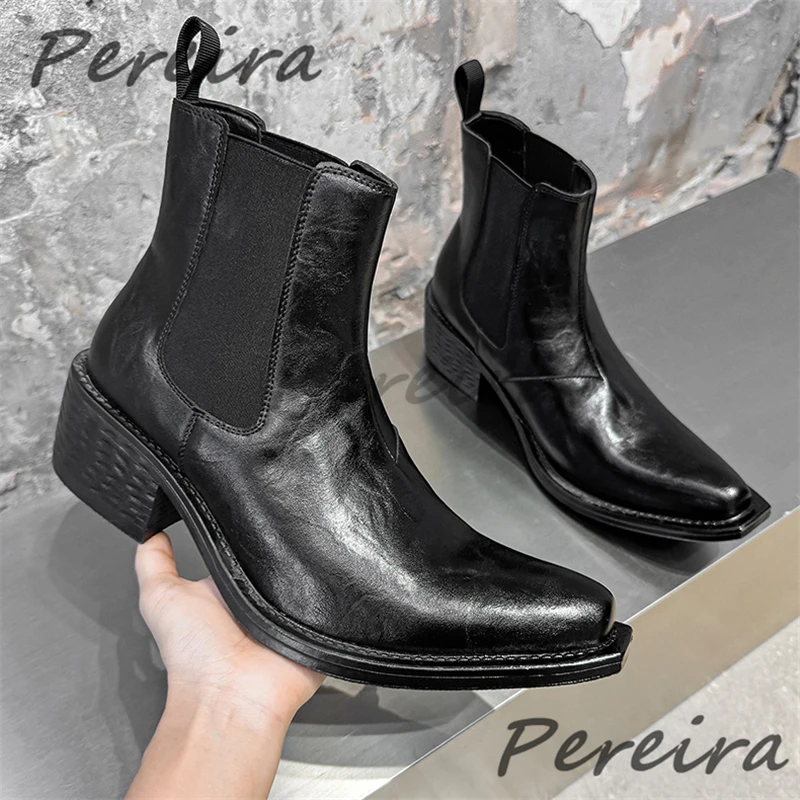 

British Style Pointed Toe Chelsea Boots Autumn Winter New Trendy Black Leather Men's High Top Boots Fashion Outdoor Male Shoes