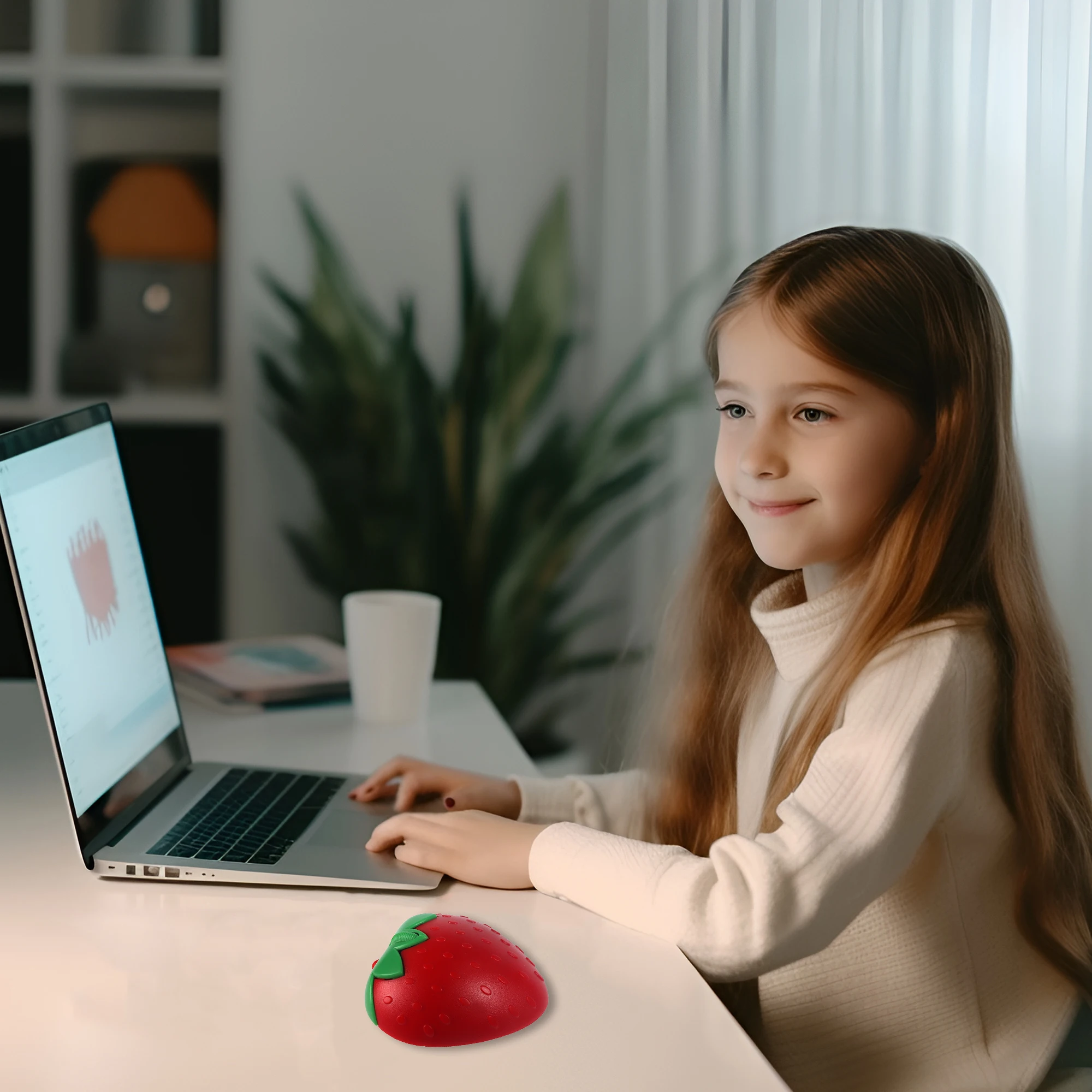 Ratón inalámbrico en forma de fresa de 2,4 Ghz, bonito diseño de fruta rosa, Mini ordenador óptico ergonómico, ratón USB para ordenador portátil, PC, regalos para niños