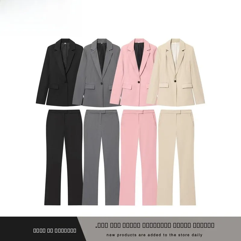 Herfst Winter Nieuwe Collectie Vrouwen Faion Pak Jaet Lange Sve Turn-Down Kraag Broek ZR Sle Warm slim Fit Tweedelige Set