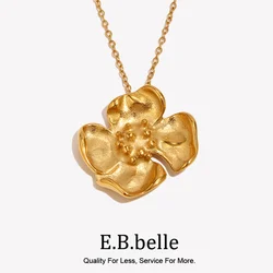 E.B.belle Vintage Style Flower Pendant Necklace Metal Jewelry Charm High Quality Stainless Steel 18K Gold Plated Hypoallergenic