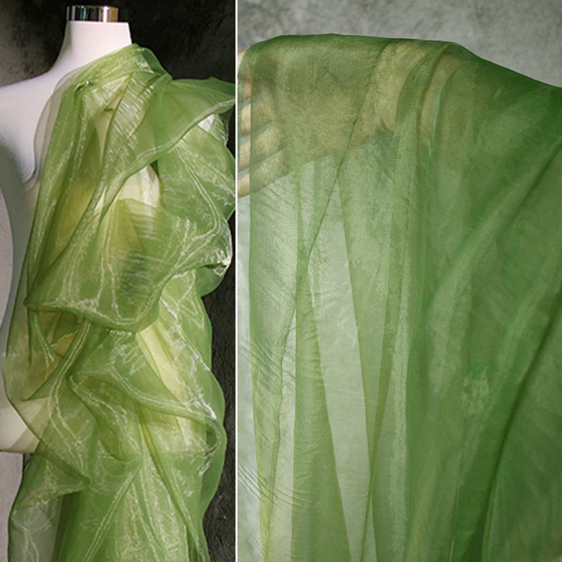 

No. 4 Grass Green High-density Organza Silky Smooth Semi Transparent Creative Handmade Fluffy Skirt Designer Fabric