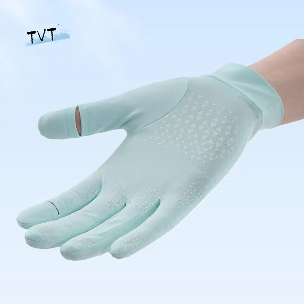 

Breathable Women Sunscreen Gloves Silicone Anti Slip Anti-UV Ice Silk Riding Gloves Quick Dry Sun Protection