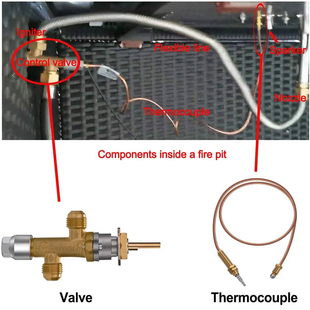 Gas Patio Heater Thermocouple Sensor & Dump Switch Main Control Valve Easy Installation 600mm Length Copper Material