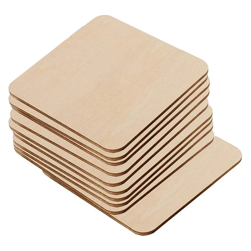 5pcs 10cm Unfinished Squares Blank Wooden Pieces Square Cutouts Slices for Painting Writing Carving DIY Arts Craft Project