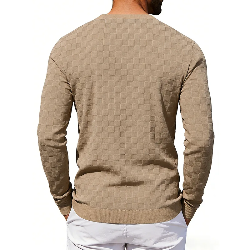 Spring and Autumn Mens Heavyweight Sweatshirts Loose Casual Round Neck Long Sleeve Pull On Sweatshirt Chic Plaid Pullover Hoodie