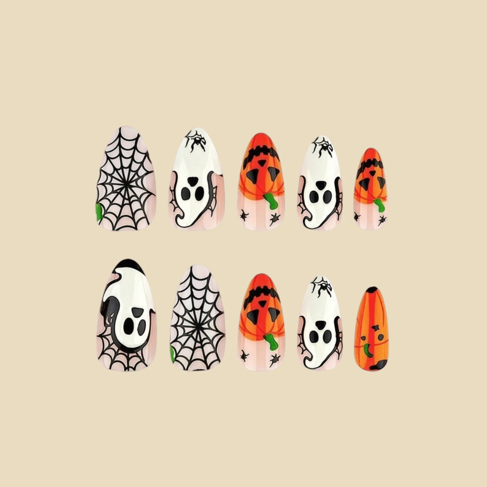 24pcs Halloween Press On Nails Ghost Pumpkin Spider-Web Bat Design Fake Nails For Women Girls Wearable False Nail Tips - view 2