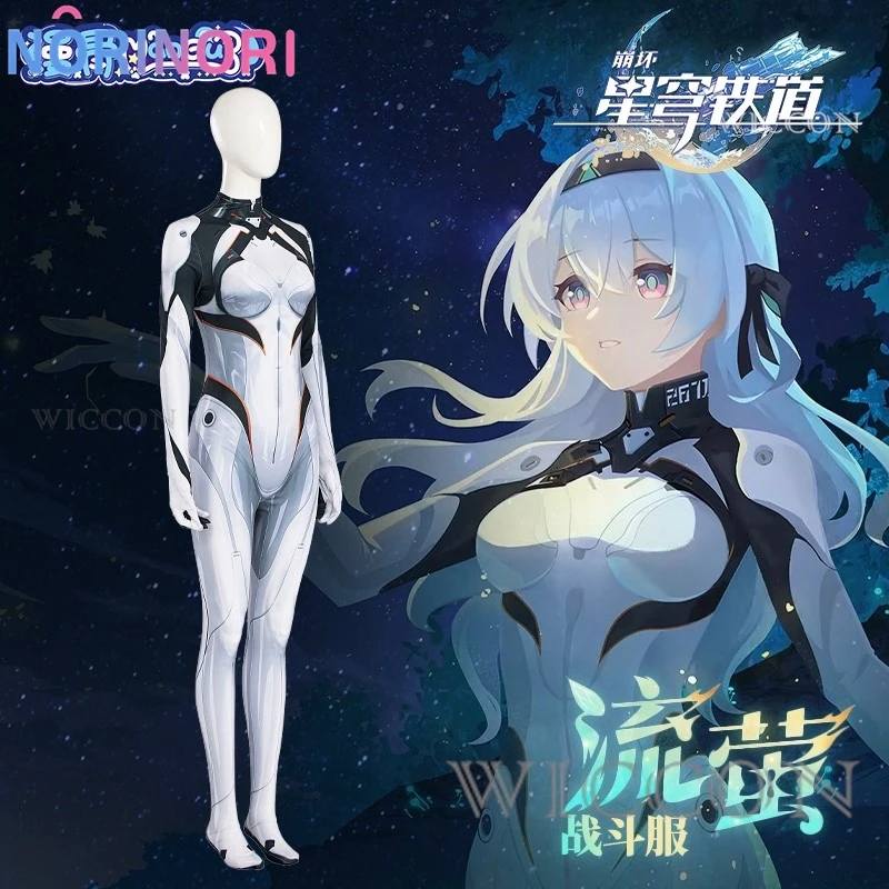 Vestidos de batalla de Cosplay de luciérnaga, juego Honkai Star Rail Cos, mono, uniforme blanco, peluca, conjunto completo, traje para mujer, fiesta de Halloween, juego de rol