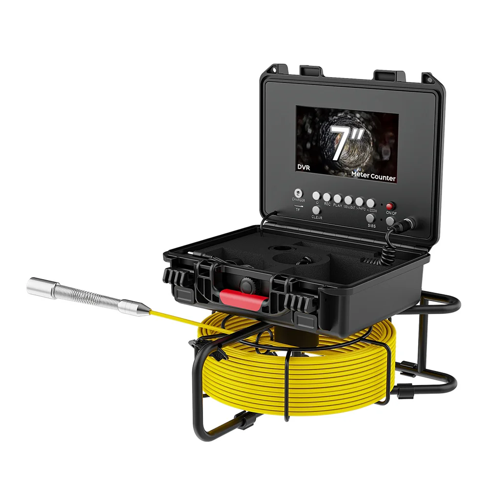 Sewer Pipe Inspection Camera 7" IPS 1080P Screen and  Self-Leveling 512HZ Locator Video+Audio Recording +Meter Counter