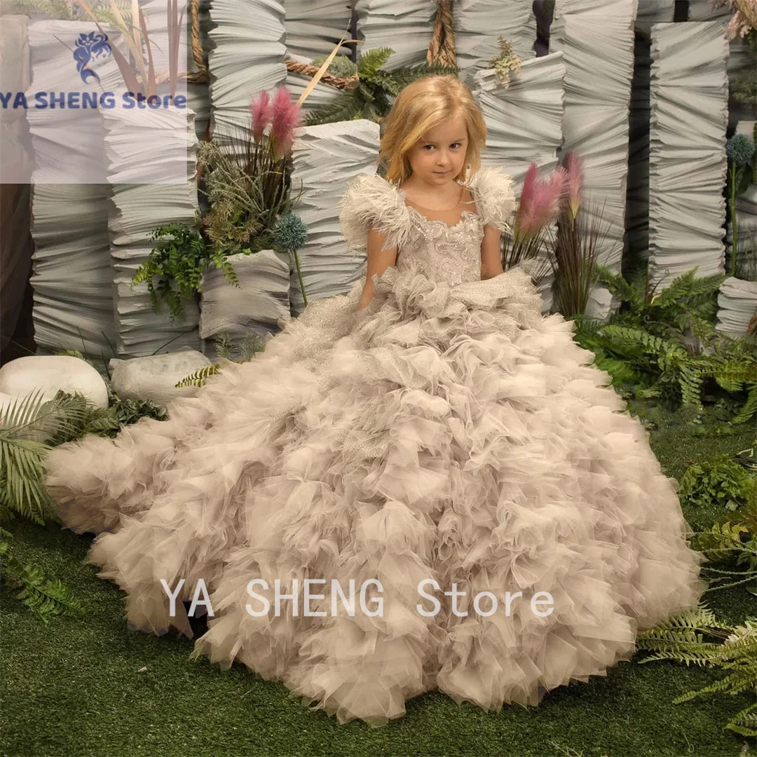 فستان الأميرة للفتيات ، فستان دانتيل منتفخ مع الأكمام ، لطيف ، لحفلة عيد ميلاد ، الزفاف