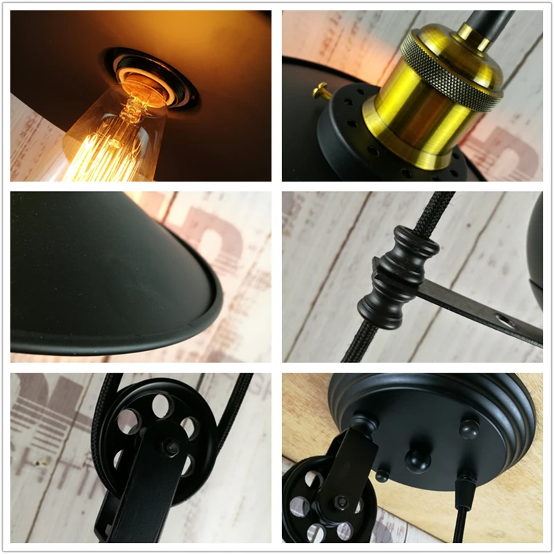 Iron Pulley Retro Edison Bulb Light Chandelier Vintage Loft Antique Adjustable DIY E27 Art Ceiling Pulley Pendant Lamp