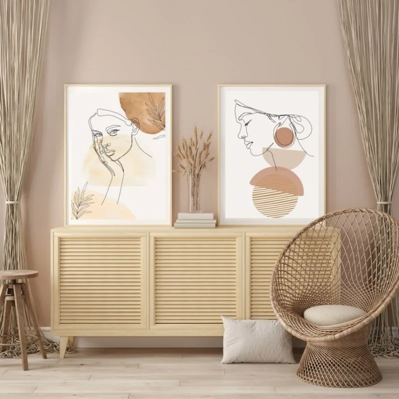 

2D/Flat 2pcs Frameless Boho Woman Art Print Set, Modern Bohemian Canvas Wall Art Posters for Living Room Decortions Gifts