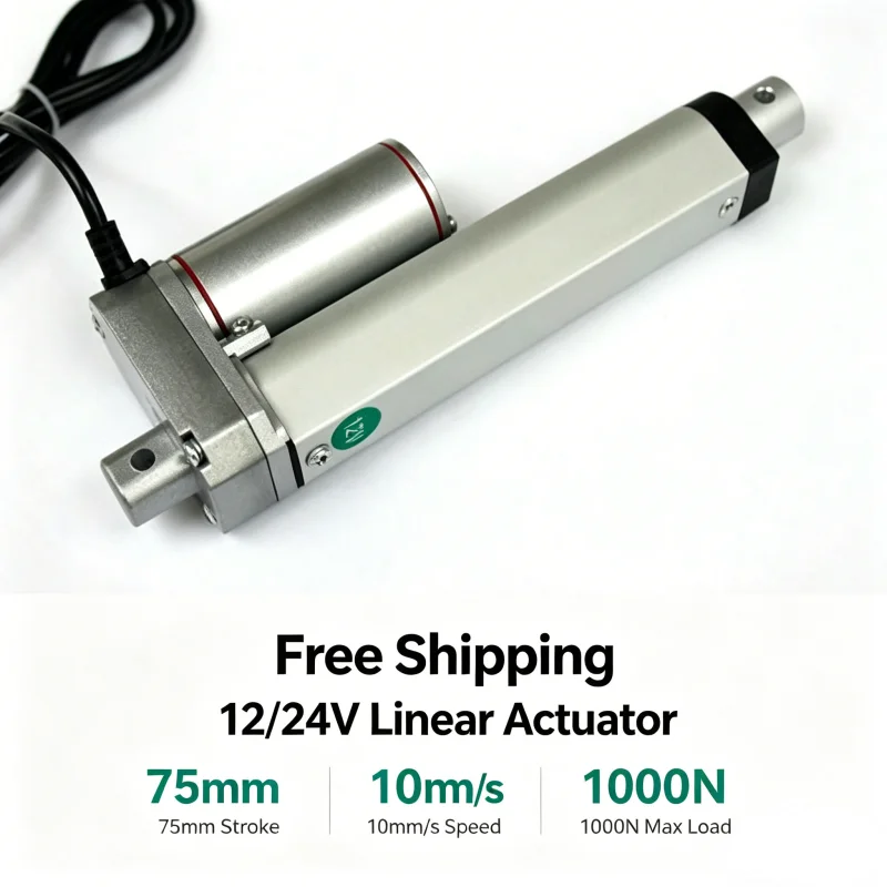 Suprlus Auto 12V Linear Actuator 3Inch 75mm Stroke Powerful 225LBS/1000N Load with 10mm/s Speed for DIY Projects