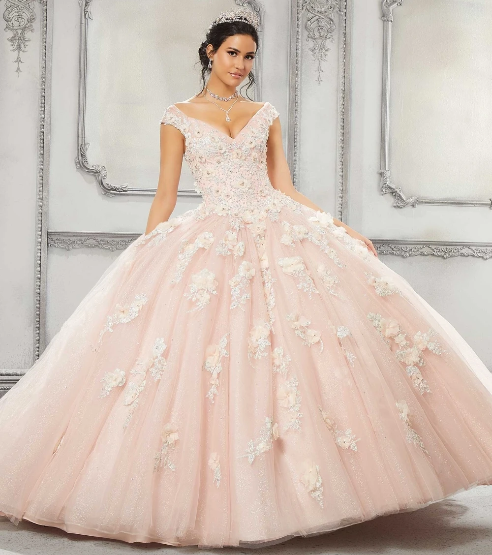 EVLAST Personalizzato Lilla Viola Abito di Sfera Abito stile Quinceanera Principessa 3D Floreale Applique di Pizzo Che Borda Abiti Da 15 Anni TQD160