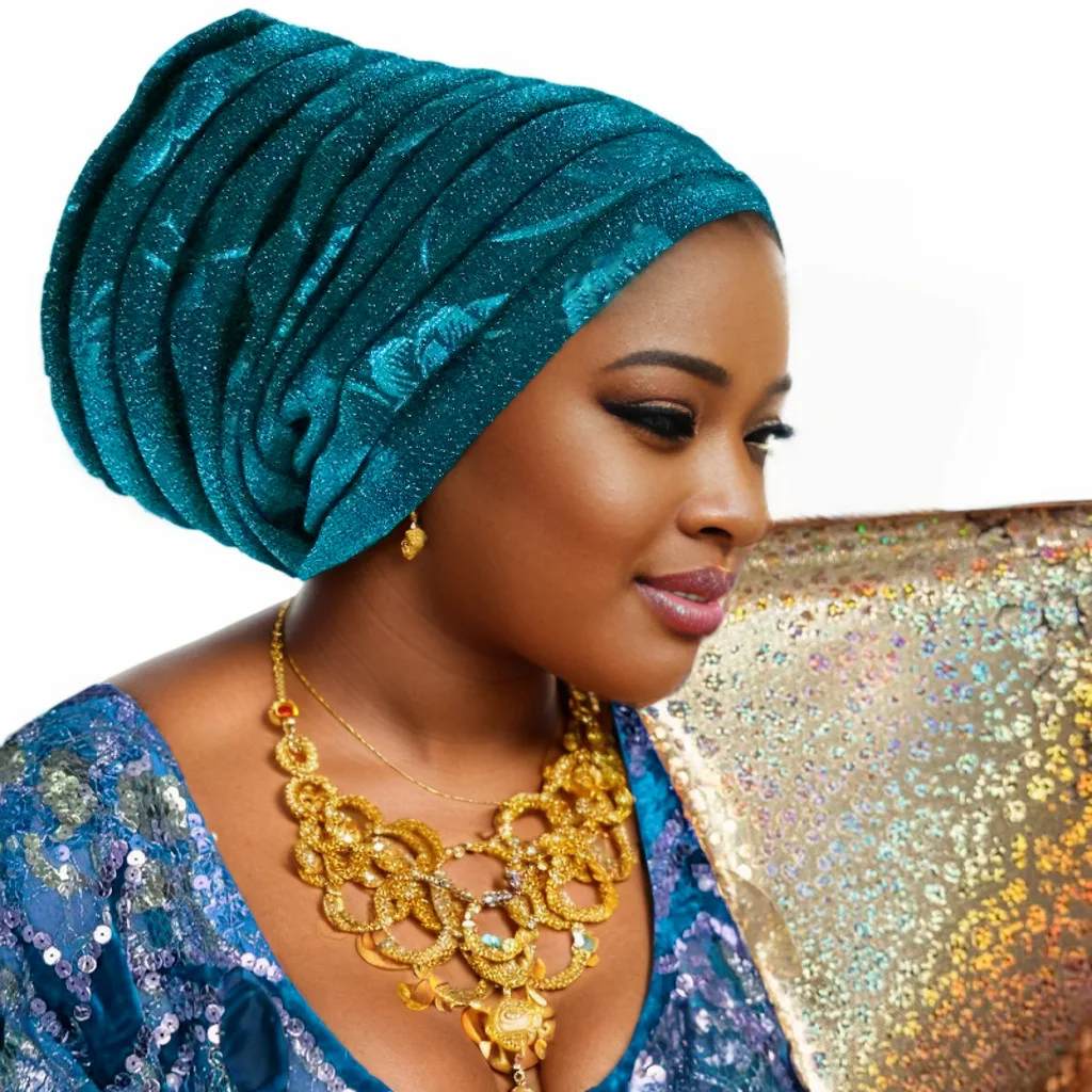 Pleated Women\'s Turban Hat Glitter Female Head Wrap Bonnet